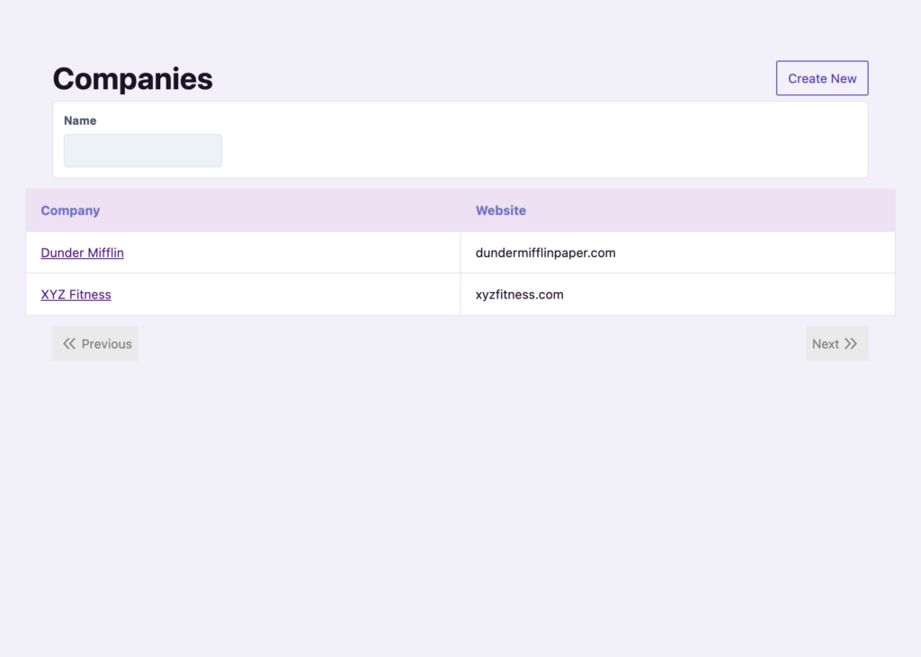 Search and filter for Companies