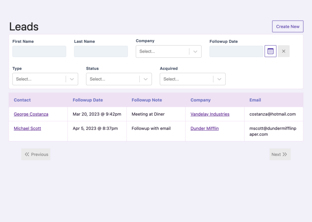 Search and filter for your leads.